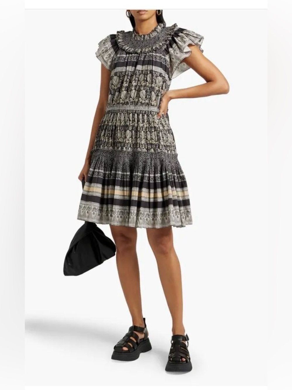 SEA New York Tasha Tiered Pintucked Printed Cottonvoile Dress. Size M